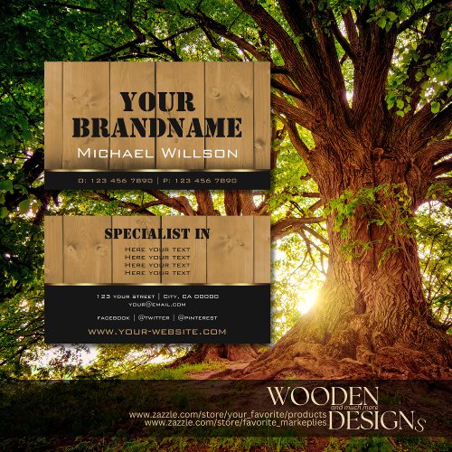 Wooden Boards Black and Brown Wood Grain Look Cool Business Card
