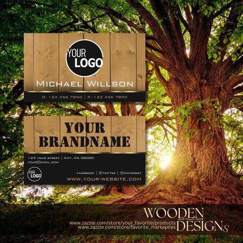 Wooden Boards Black and Brown Wood Grain Look Logo Business Card