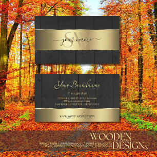 Wooden Boards Black Wood Grain Initials Gold Decor Business Card