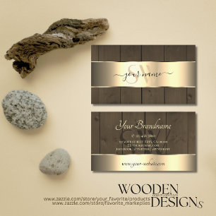 Wooden Boards Brown Wood Grain Monogram Gold Decor Business Card