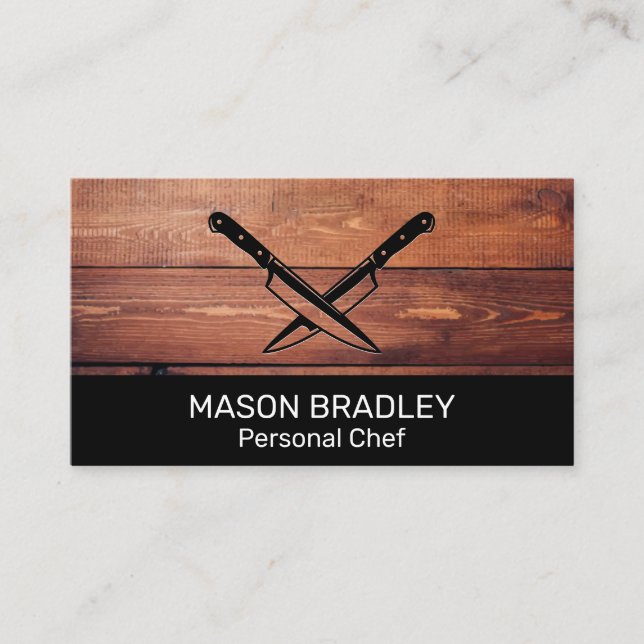 Wooden Boards | Crossed Knives Business Card (Front)