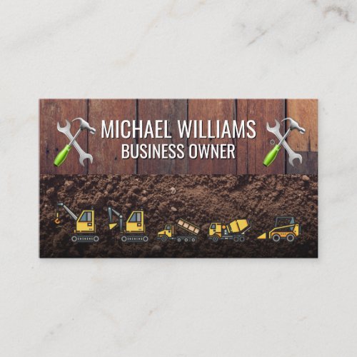 Wooden Boards Dirt  Construction Vehicles  Tools Business Card