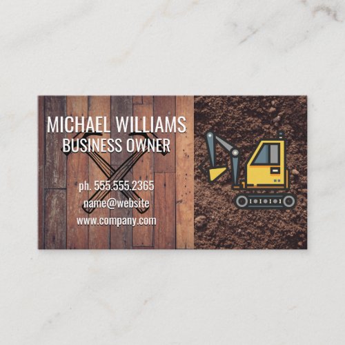 Wooden Boards Dirt  Excavator and Tools Business Card