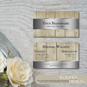 Wooden Boards Light Brown Wood Grain Silver Decor Business Card
