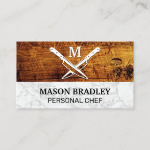 Wooden Boards Marble Crossed Knives Business Card