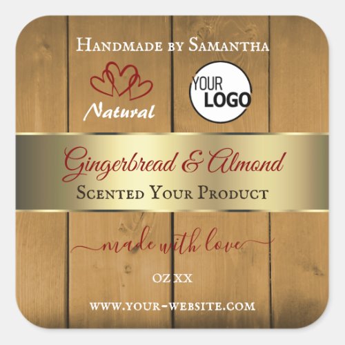 Wooden Boards Product Label Gold Border Heart Logo