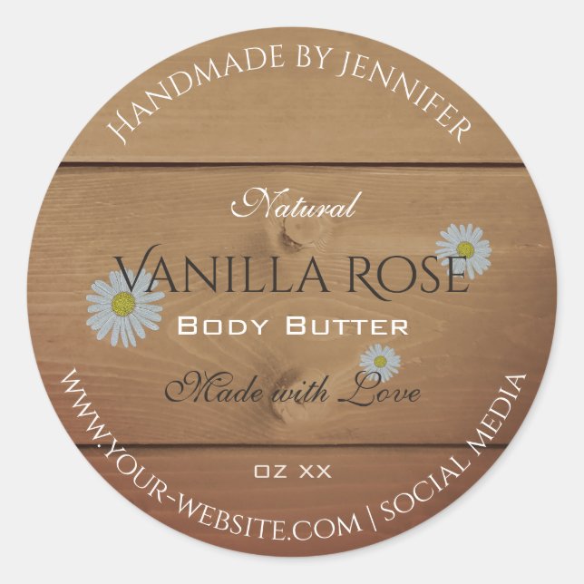 Wooden Boards Product Packaging Label Daisy Flower (Front)