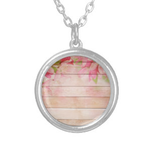 wooden boards silver plated necklace