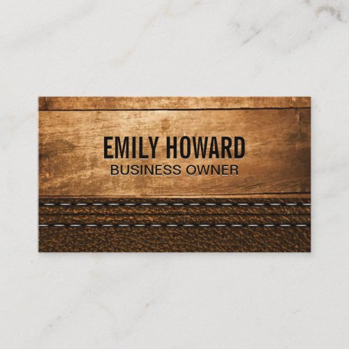 Wooden Boards  Stitched Leather Business Card