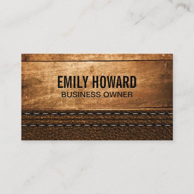 Wooden Boards | Stitched Leather Business Card (Front)