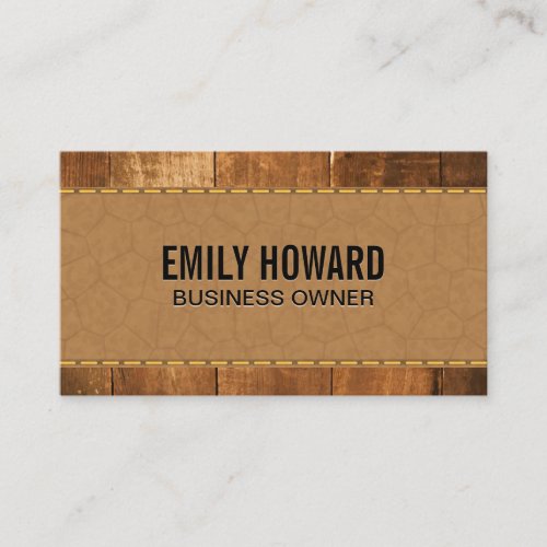 Wooden Boards  Stitched Leather Business Card