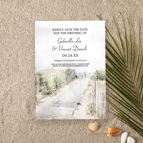 Wooden Boardwalk to Beach Wedding Save the Date Invitation