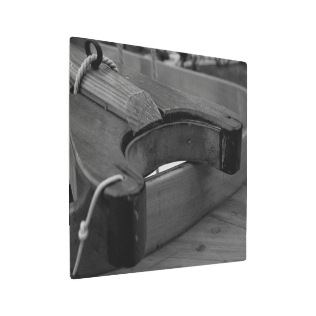 Wooden Boat Boom Yoke B/W Metal Wall Art (Angled)