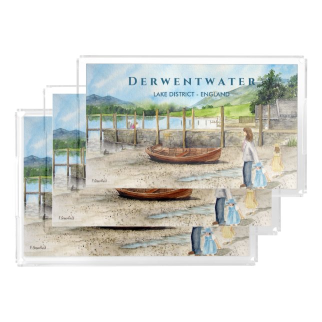 Wooden Boat on Derwentwater Lake District Cumbria Acrylic Tray (Set)