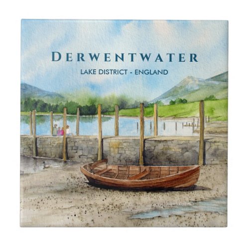 Wooden Boat on Derwentwater Lake District Cumbria Ceramic Tile