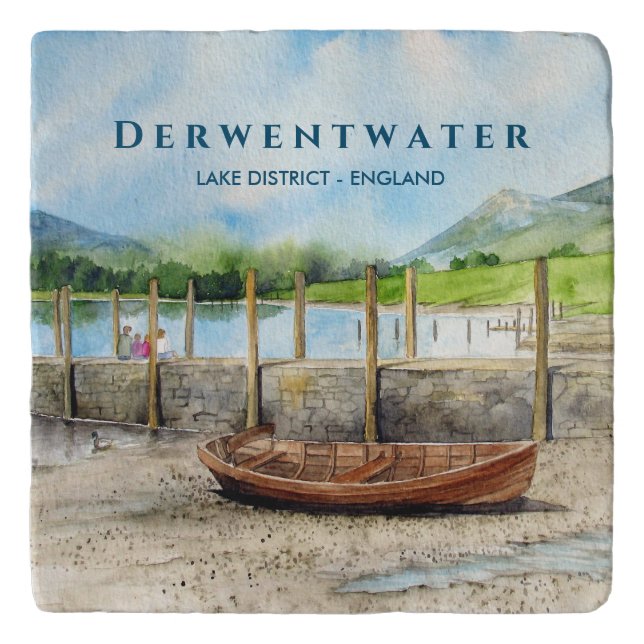 Wooden Boat on Derwentwater Lake District Cumbria Trivet (Front)