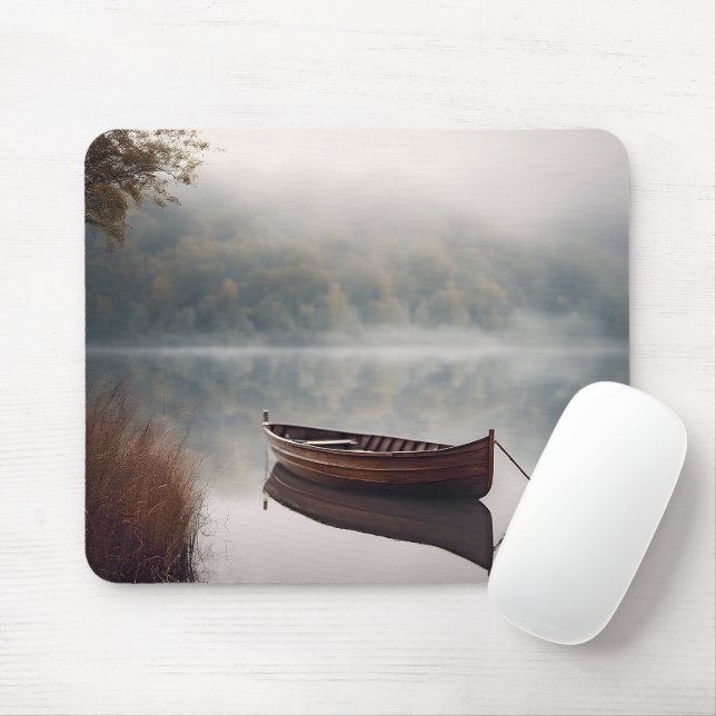 Wooden Boat On Peaceful Lake Mouse Pad (With Mouse)
