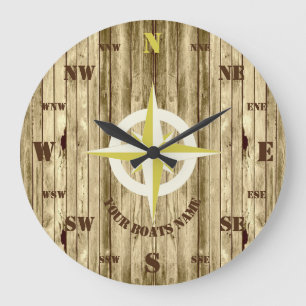 Wooden boat ships compass large clock