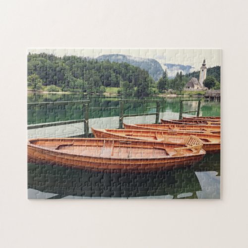 Wooden Boats in Lake Bohinj Slovenia Photo Jigsaw Puzzle