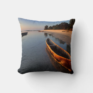 Wooden boats on Tondooni Beach Throw Pillow