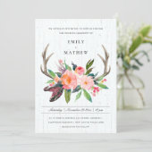 WOODEN BOHO BLUSH ANTLER FLORAL COUNTRY WEDDING INVITATION (Standing Front)