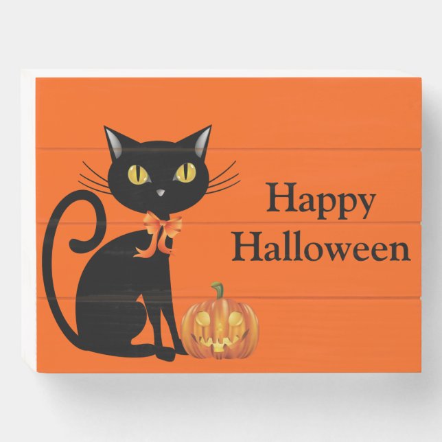 Wooden Box Art-Halloween Cat (Front Horizontal)