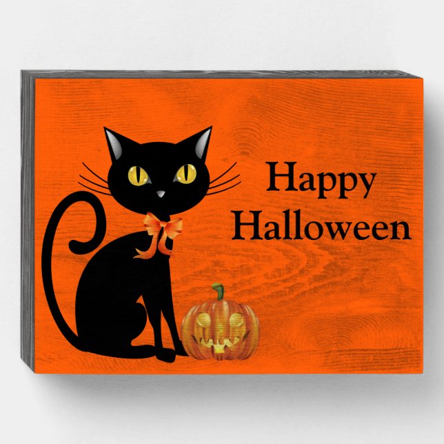 Wooden Box Art-Halloween Cat (Front Horizontal)