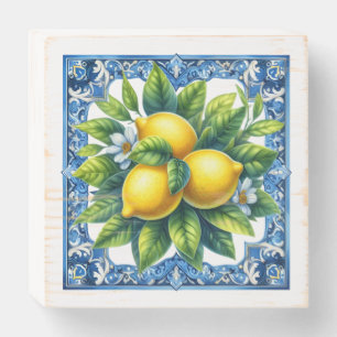 Wooden Box Art Meditearainean Tile Lemons