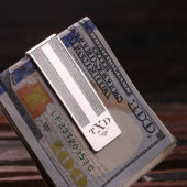Wooden Box & Engraved Monogram Silver Money Clip (Front)