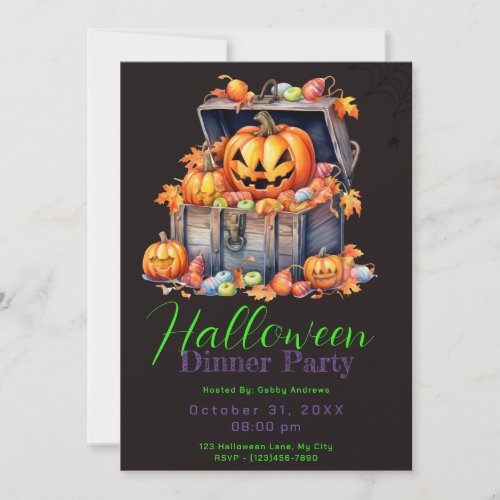 Wooden Box of Candy Black Halloween Dinner Party Invitation