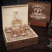 Wooden Box Set w/ Decanter & Bryne Whiskey Glasses (Open)