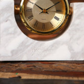 Wooden Box w/ Exquisite Metal & Marble Desk Clock (Front)