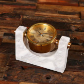Wooden Box w/ Exquisite Metal & Marble Desk Clock (Front)