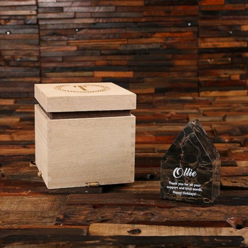 Wooden Box w Metal  Marble House Shaped Clock