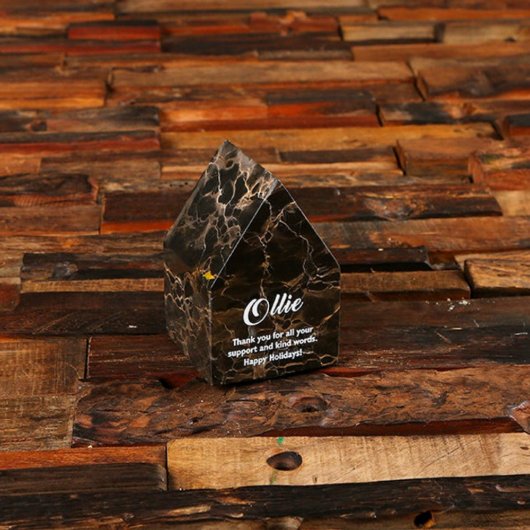 Wooden Box w/ Metal & Marble House Shaped Clock (Front)