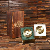 Wooden Box w/ Slanted Metal & Marble Desk Clock (Front)