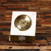 Wooden Box w/ Slanted Metal & Marble Desk Clock (Front)