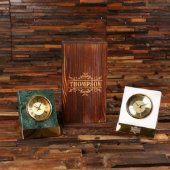 Wooden Box w/ Slanted Metal & Marble Desk Clock (Front)