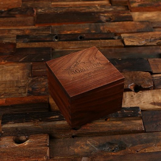 Wooden Box with Engraved Black Walnut Coasters (Front)