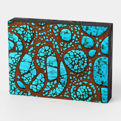 Wooden box with turquoise patterns