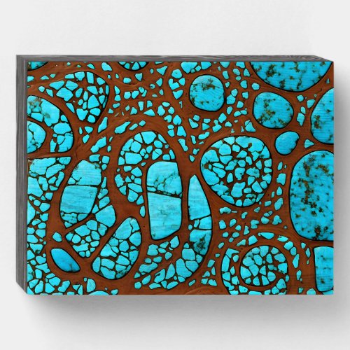 Wooden box with turquoise patterns
