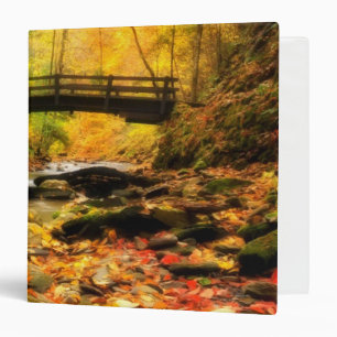 Wooden Bridge and Creek in Fall 3 Ring Binder