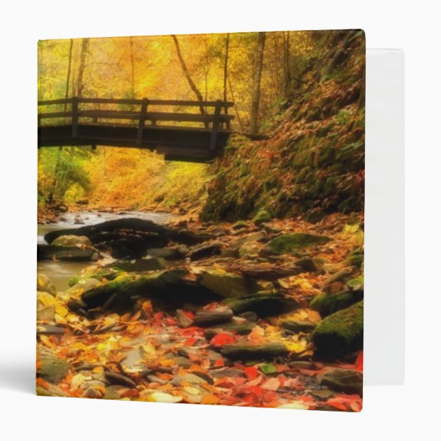 Wooden Bridge and Creek in Fall 3 Ring Binder (Front/Inside)