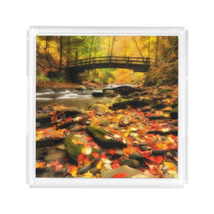 Wooden Bridge and Creek in Fall Acrylic Tray