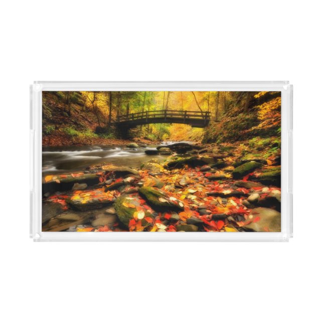 Wooden Bridge and Creek in Fall Acrylic Tray (Front)