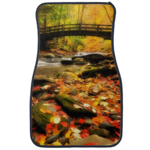 Wooden Bridge and Creek in Fall Car Floor Mat