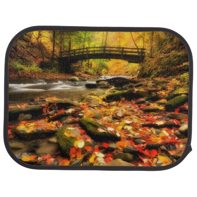 Wooden Bridge and Creek in Fall Car Mat (Rear)