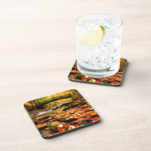 Wooden Bridge and Creek in Fall Drink Coaster