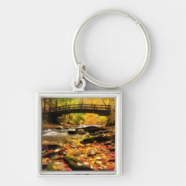 Wooden Bridge and Creek in Fall Keychain (Front)