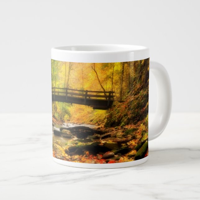 Wooden Bridge and Creek in Fall Large Coffee Mug (Front Right)